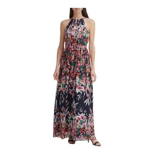 Eliza J Floral Halter Chiffon Maxi Dress Size 4 EUC Wedding Guest